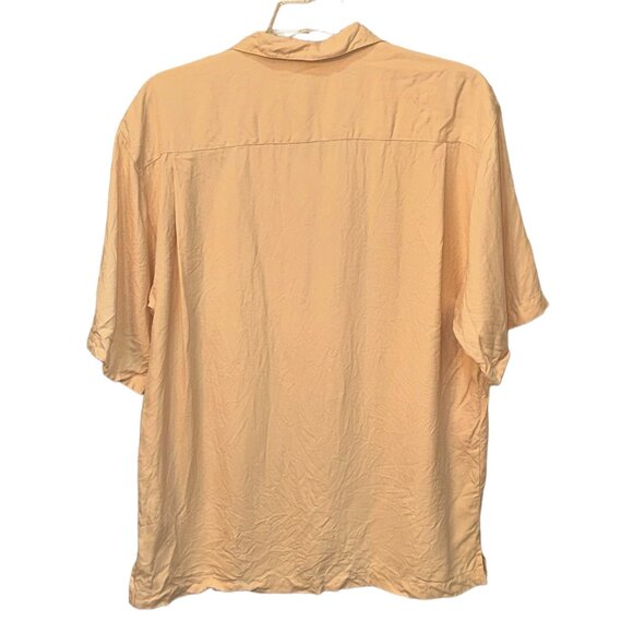 Montego‎ Mon Silk Button Down Peach Short Sleeve Shirt Size Large - Picture 3 of 5